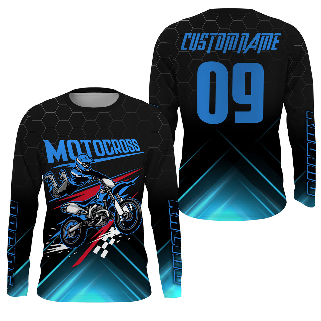 UPF30+ custom adult&kid blue dirt bike jersey freestyle Motocross for life biker MX motorcycle PDT53