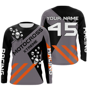 Black Motocross jersey custom name number kids men women UPF30+ dirt bike skull MX shirt offroad  PDT148