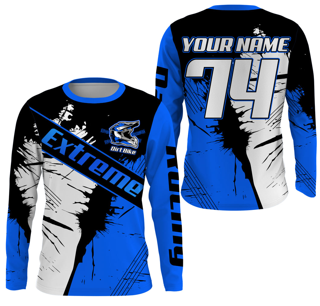 Youth&adult jersey for Motocross blue UV custom number name dirt bike off-road extreme long sleeves PDT181