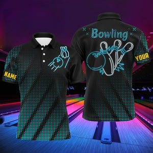 Blue Men Polo Bowling Shirt, Custom Name Bowlers Jersey Gifts for Him NBP89