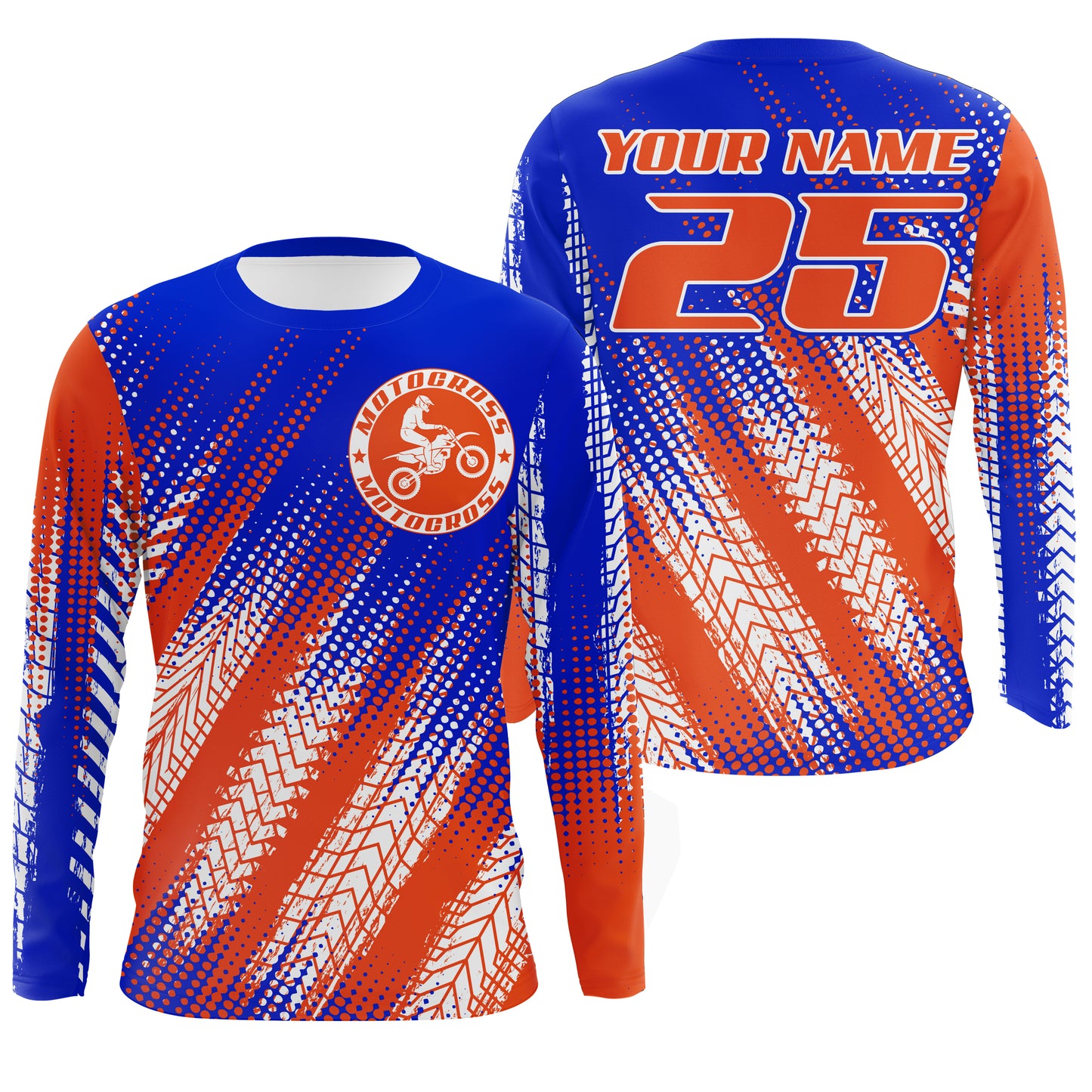 Blue and orange MX racing jersey custom youth men women biker UPF30+ off-road extreme motorcycle PDT119