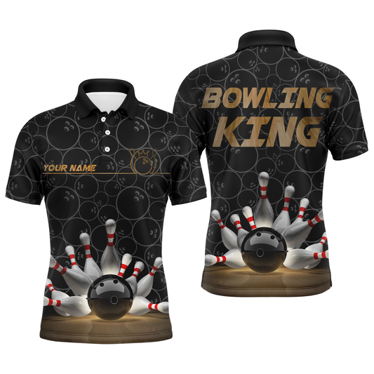 Bowling King Men Polo Shirt, Personalized Name Bowlers Jersey Short Sleeves NBP86