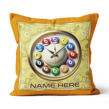 Funny Clock Billiard Balls Custom Yellow Pillow, Best Pool Throw Pillow TDM0903
