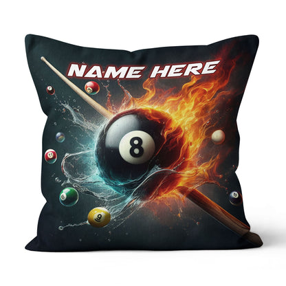 8 Ball Pool In Water And Fire Throw Pillow, Personalized Billiard Pillow TDM0840