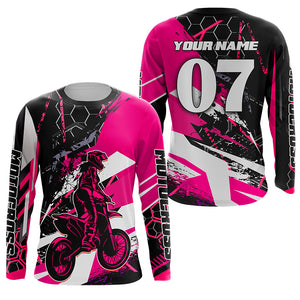 Motocross Racing Personalized Jersey UPF30+ Girls Women Pink Dirt Bike MX Off-road Long Sleeves NMS1178