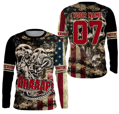 Personalized Skull Racing Jersey UPF30+ Dirt Bike Long Sleeves Brap Motocross Racewear NMS1247