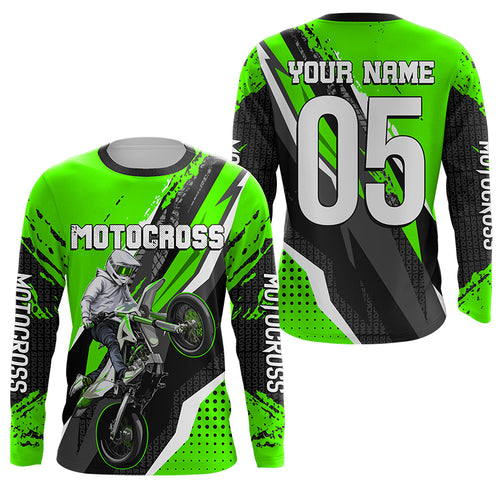 Men women youth custom Motocross jersey UPF30+ off-road green dirt bike racing shirt motorcycle PDT304