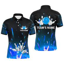 Load image into Gallery viewer, Custom Flame Bowling Shirt for Men, Polo Short Sleeve Blue Bowling Shirt for Team Bowlers Jersey NBP46