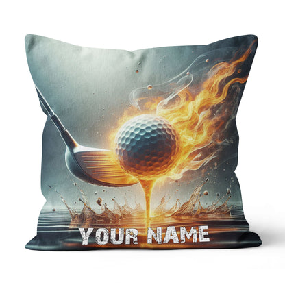 Fire & Water Golf Club & Ball Custom Throw Pillow Personalized Goft Gift LDT1153