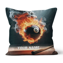 Load image into Gallery viewer, Personalized Flaming 8 Ball Pool Pillow Custom Billiard Pillows Gifts TDM0816