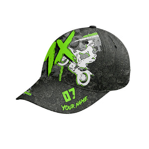 Green Dirt Bike Cap - Custom Name Number MX Biker BWB Hat, Cap For Motocross Lovers Off-Road CDT21