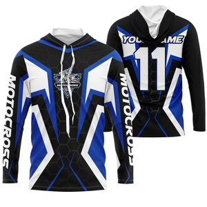 Blue white customizable Motocross jersey MX off-road UPF30+ shirt biker racing motorcycle PDT41