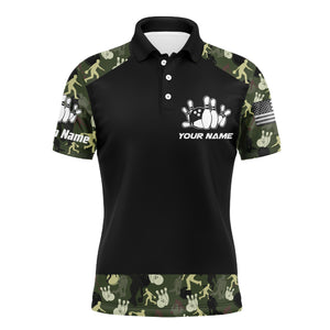 Personalized Men Polo Bowling Shirt Camo Balls and Pins Team Short Sleeves Men Bowlers Jersey NBP12