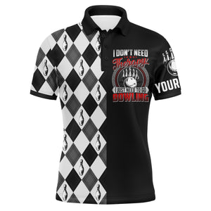 Personalized Men Polo Bowling Shirt Black & White Argyle Bowlers Custom Team Short Sleeves Jersey NBP17