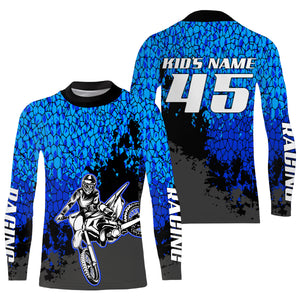 Motocross jersey custom name number kids boys girls UV extreme blue MX shirt off-road motorcycle PDT143