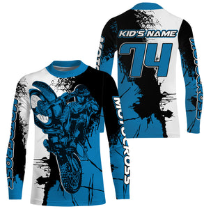 Personalized Motocross jersey blue UPF30+ adult kid racing long sleeves dirt bike motorcycle shirt NMS1075