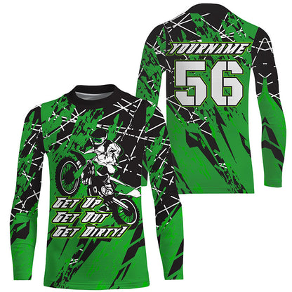 Get Dirty Personalized Motocross Jersey UPF30+ Green Dirt Bike Racing Motorcycle Long Sleeves NMS1253