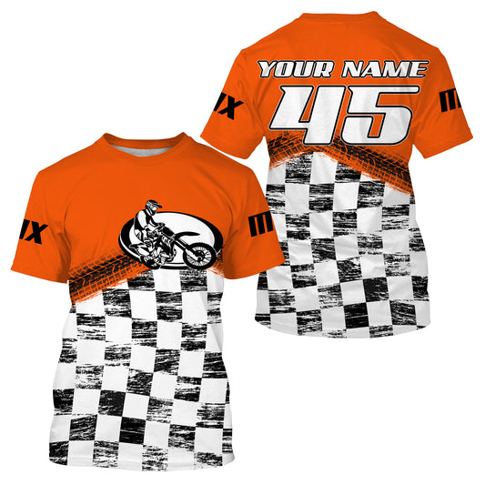 Flag racing jersey Motocross custom for kids men women orange UPF30+ dirt bike off-road motorcycle PDT128