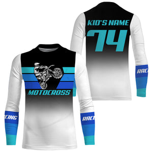 Kid men women jersey Motocross blue white custom dirt bike UV MX off-road motorcycle racing shirt PDT174