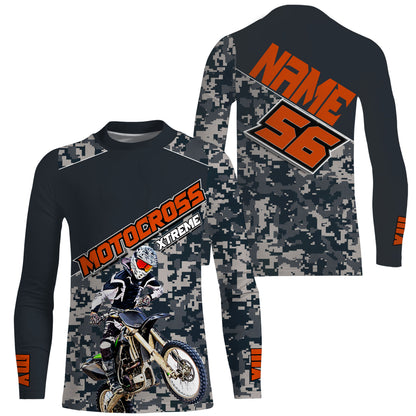 MX jersey custom name&number kid&adult blue camo UPF30+ extreme Motocross shirt off-road motorcycle PDT144