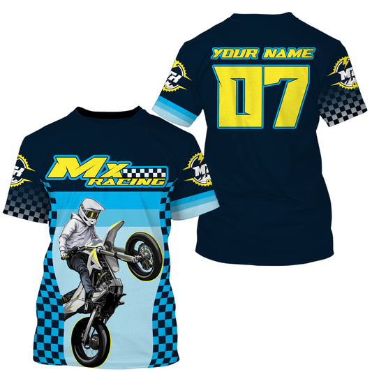 Kid adult youth Motocross jersey custom blue flag racing UPF30+ off-road biker riding motorcycle PDT117