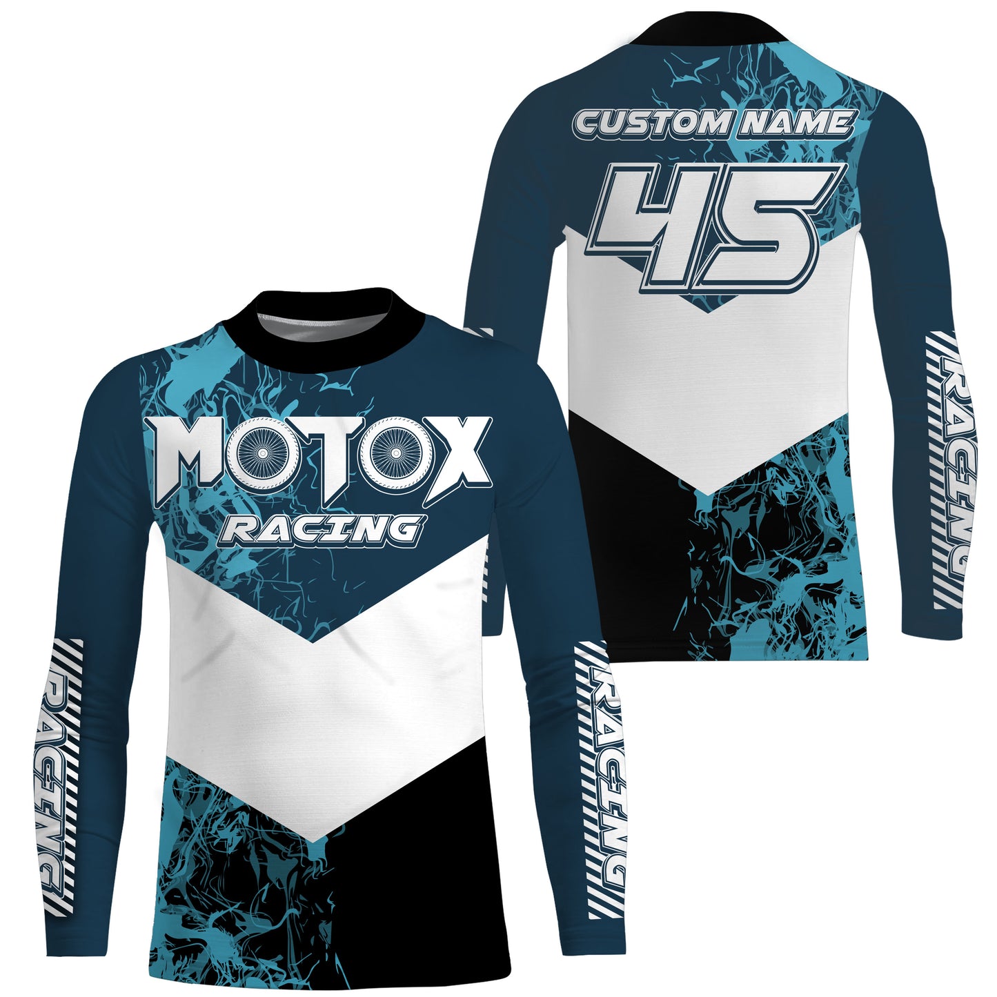 Kids men women custom motocross jersey UPF30+ blue MotoX racing off-road dirt bike riding shirt PDT114