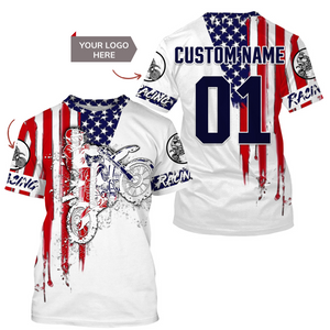 Custom logo dirtbike racing jersey UPF30+ adult kid Patriotic motocross off-road American riders NMS1012