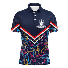 Load image into Gallery viewer, Custom Men Polo Bowling Shirt Navy Blue Bowling Pins and Ball Pattern Short Sleeve Men Bowlers NBP05