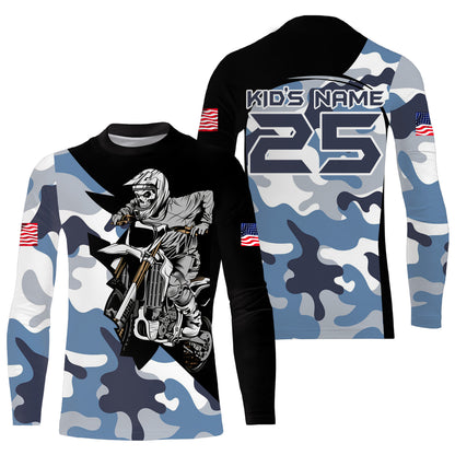 Blue camo custom dirt bike jersey kid&adult UV Motocross racing shirt off-road extreme motorcycle PDT141