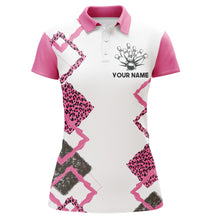 Load image into Gallery viewer, Personalized Women Polo Bowling Shirt Pink Leopard Girl Short Sleeve Team Female Bowlers Jersey NBP07