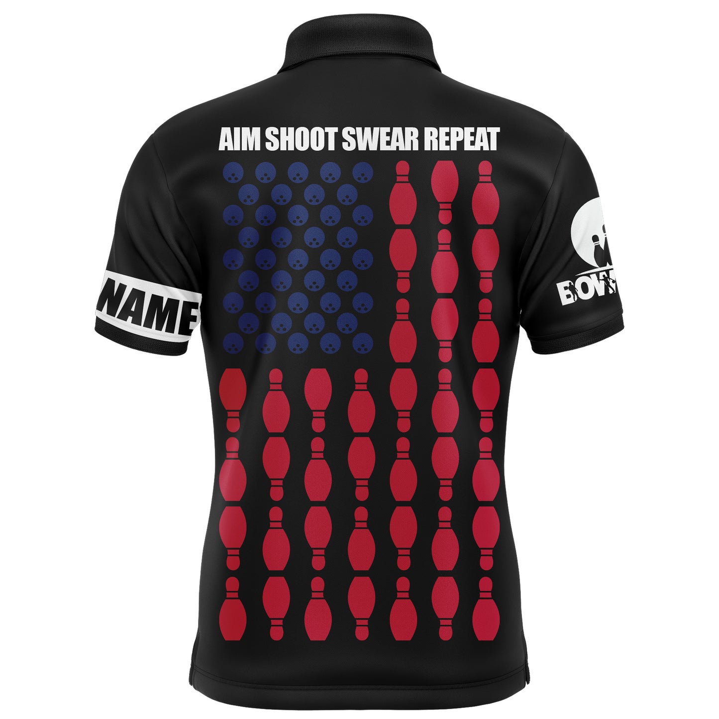 Patriotic Polo Bowling Shirt for Men Bowlers, Personalized American Flag Cool Bowling Jersey NBP32