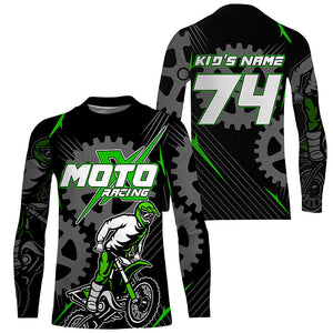 Custom green dirt bike jersey kid&adult UPF30+ Motocross racing MotoX off-road motorcycle shirt PDT363