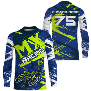 Blue Motocross jersey dirt bike custom shirt UPF30+ for kid men women MX racing off-road racewear PDT103