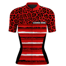 Load image into Gallery viewer, Red leopard cycling jersey Women short sleeve bike clothing Full zipper biking tops with 3 pockets| SLC197