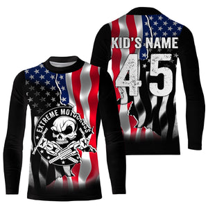 US Flag Extreme Motocross personalized jersey UPF30+ Skull Patriotic motorcycle dirt bike racing NMS1064