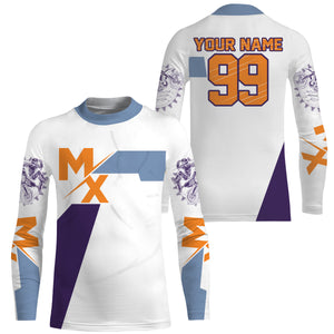 White Motocross long sleeve jersey kid adult custom dirt bike shirt off-road UPF30+ extreme racing PDT186