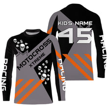 Load image into Gallery viewer, Black Motocross jersey custom name number kids men women UPF30+ dirt bike skull MX shirt offroad  PDT148