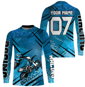 Blue dirt bike racing jerseys MX custom number&name motocross kids men UV offroad long sleeve shirt PDT163