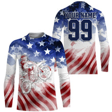 Load image into Gallery viewer, Personalized Motocross jersey youth adult UV American flag racing patriotic dirt bike offroad shirt PDT165