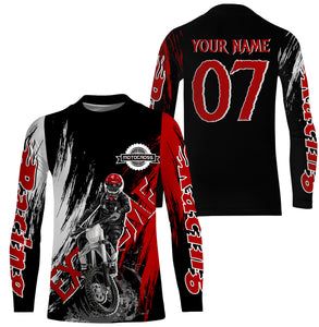 Motocross off-road jersey black red UPF30+ youth adult custom dirt bike racing long sleeve shirt PDT188
