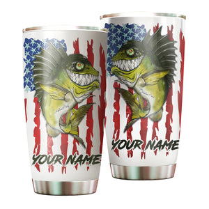 1pc Bass fishing American flag angry Largemouth bass ChipteeAmz's art Custom Stainless Steel Tumbler Cup AT060