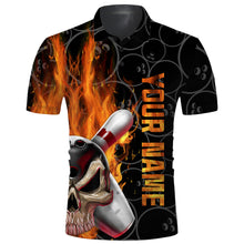 Load image into Gallery viewer, Skull Flame Men Polo Bowling Shirt, Personalized Cool Men Bowlers Jersey Short Sleeves NBP58