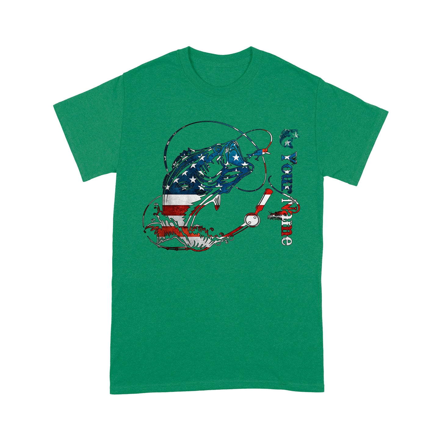 US Bass Fishing American Flag Custom name T-shirt D02 NQS1248