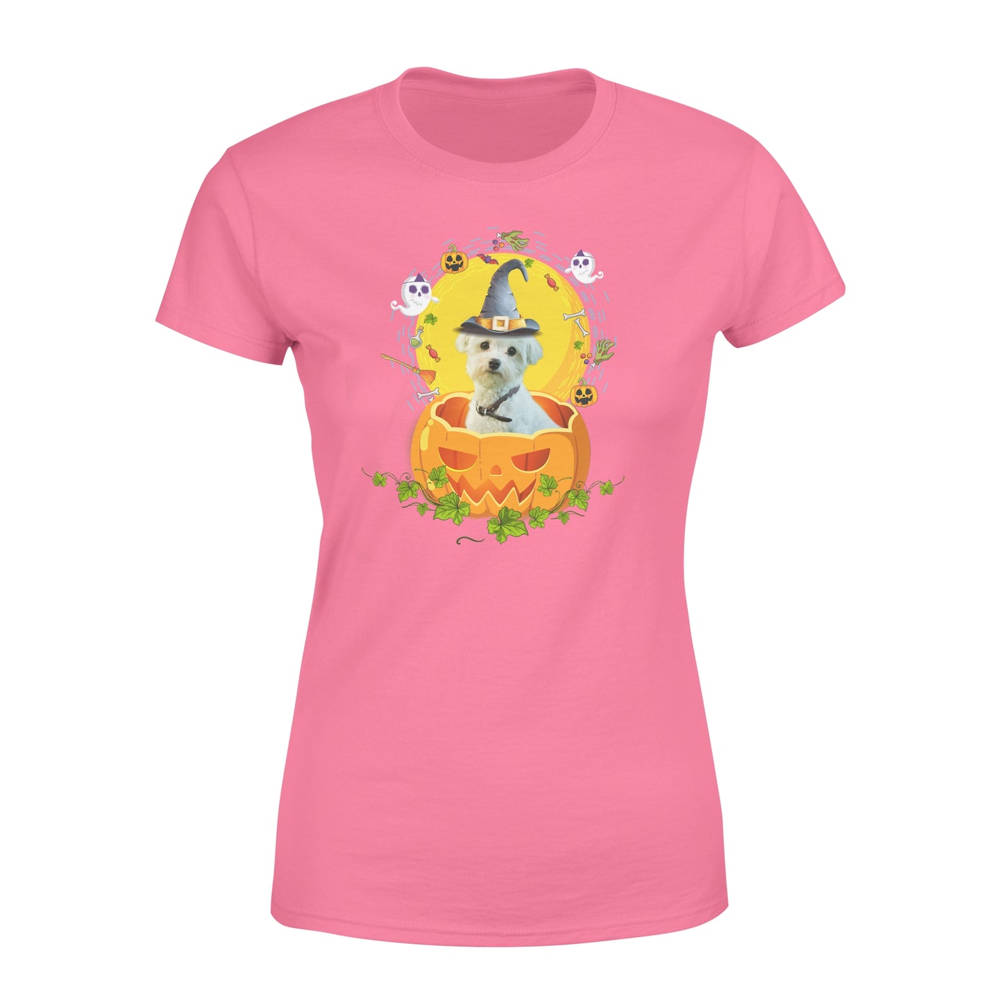 Custom photo dog halloween pumpkin personalized women's t-shirt
