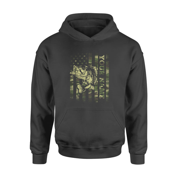 Largemouth bass fishing American flag green camo custom name fishing shirts D05 NQS1428 - Standard Hoodie