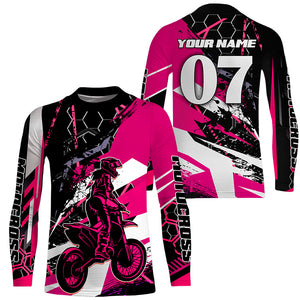 Motocross Racing Personalized Jersey UPF30+ Girls Women Pink Dirt Bike MX Off-road Long Sleeves NMS1178