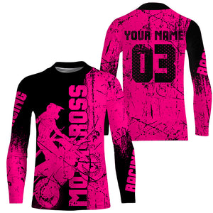 Girls Women Personalized Motocross Jersey UPF30+ Pink MX Racing Shirt Dirt Bike Off-road NMS1188