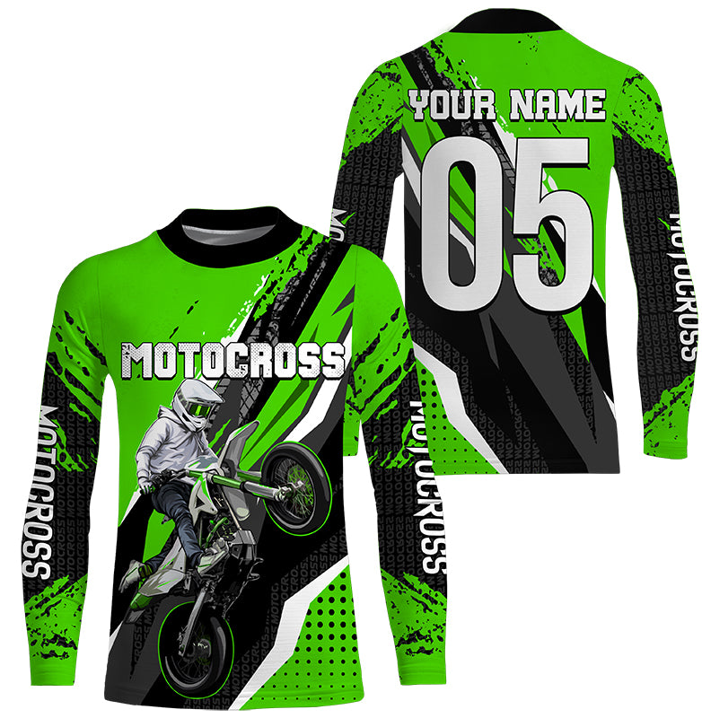 Men women youth custom Motocross jersey UPF30 off road green dirt bik ChipteeAmz