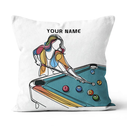 Multicolor Continuous Line Funny Players Billiards Custom White Pillows TDM0822