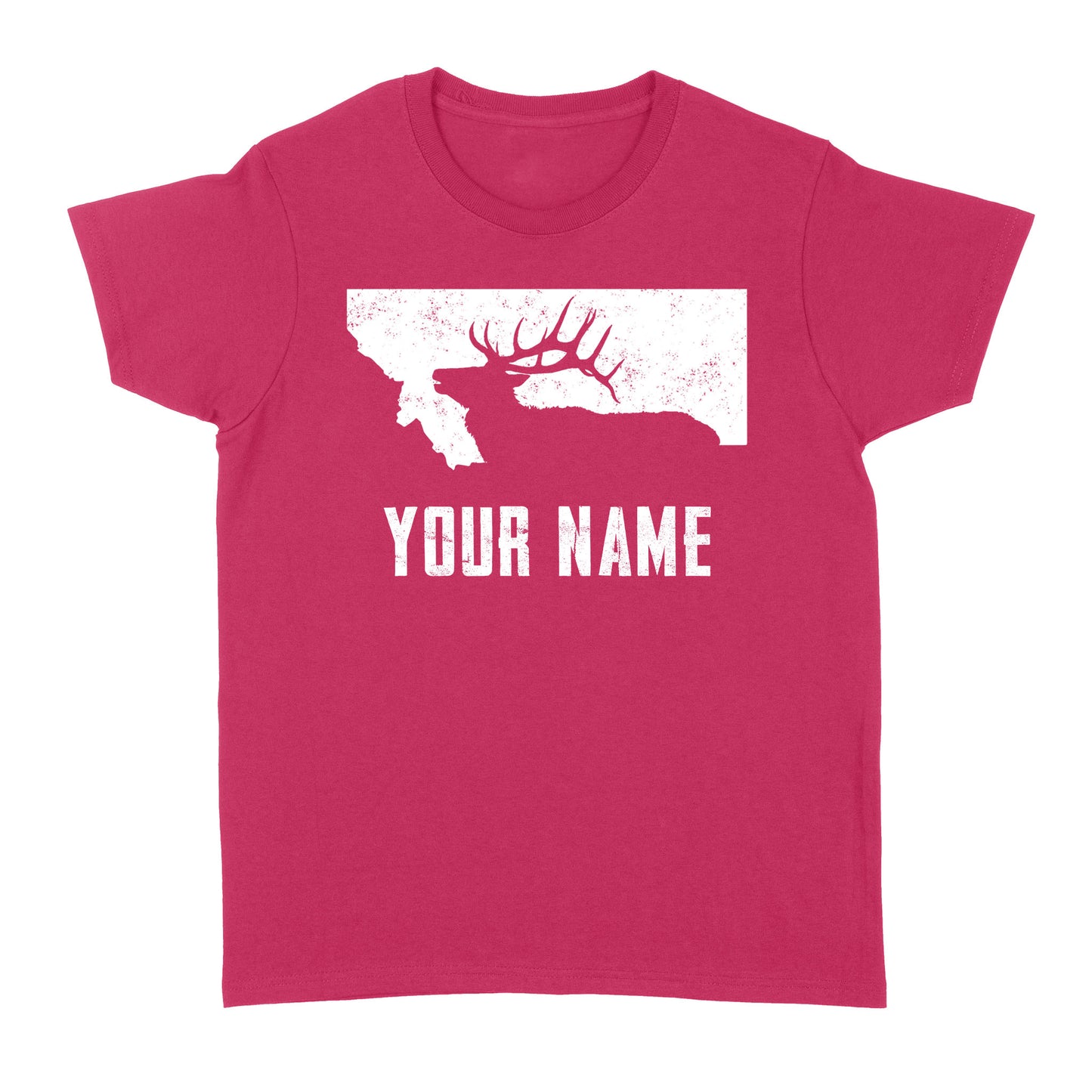 Montana Elk Hunting Custom Name Shirt Bull Elk MT State Shape Standard Women's T-shirt FSD1808D05